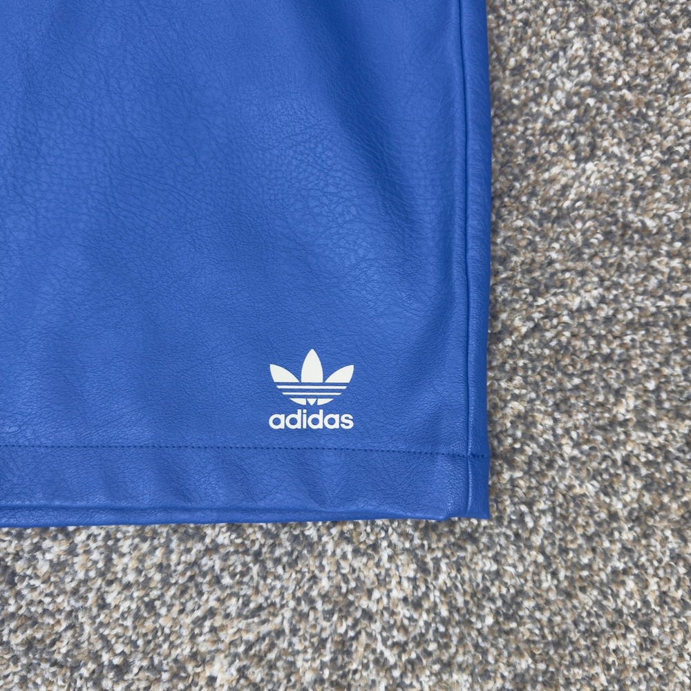 Adidas Originals Womens Blue Faux Leather Mini Skirt Trefoil Logo‎ M Streetwear - Picture 4 of 11